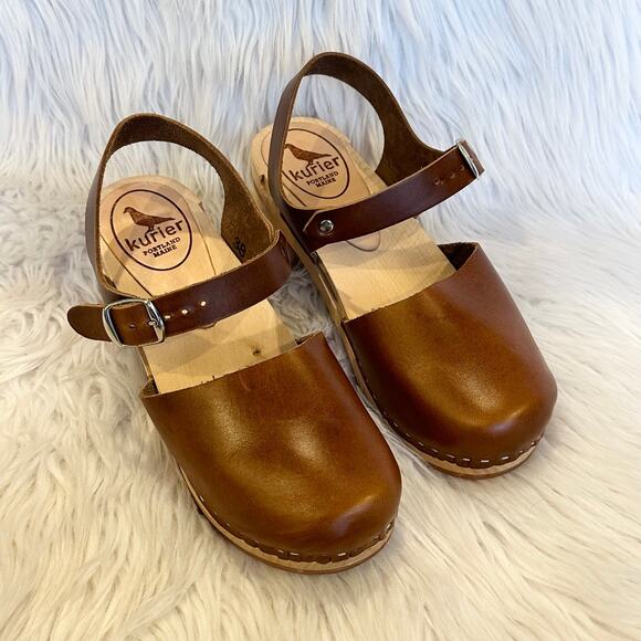 Kurier Charlie Mary Jane Clogs Leather High Heel Block Heel Wooden, Pecan Brown - Picture 3 of 14